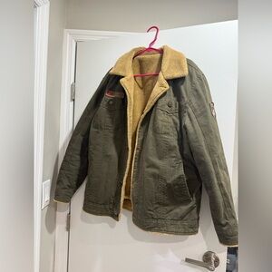 Men's Olive Green Sherpa-Lined Jacket